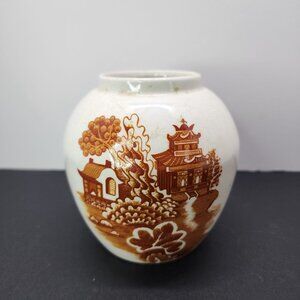 Vtg Royal Cauldon Bristol Ironstone Ginger Jar Red Willow Pattern 1652 England
